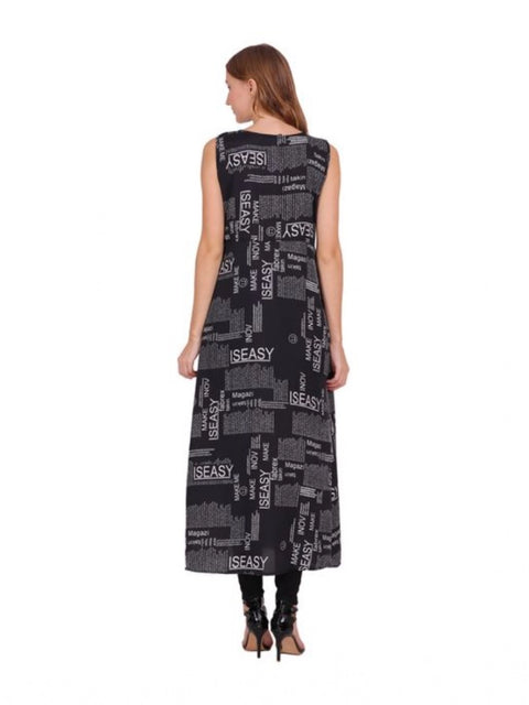 Generic Women's Casual Crepe Sleeveless Slit Dress (Black)