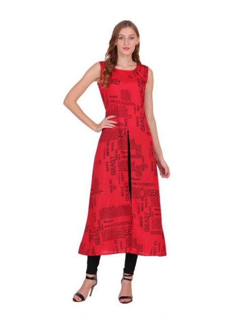 Generic Women's Casual Crepe Sleeveless Slit Dress (Red)