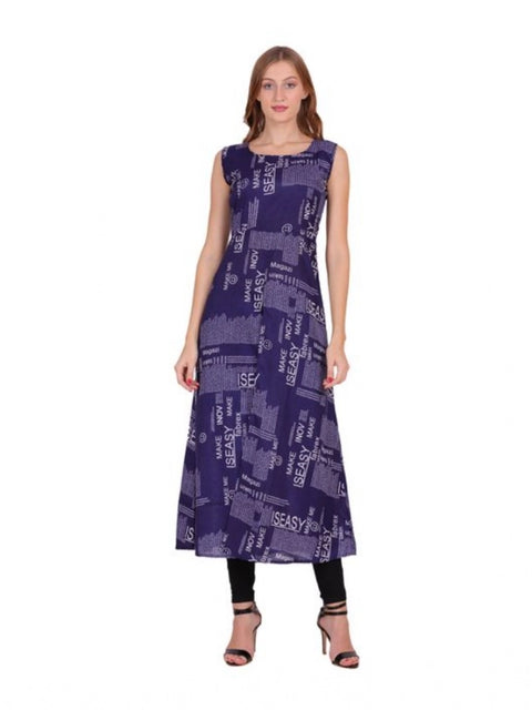Generic Women's Casual Crepe Sleeveless Slit Dress (Navy Blue)