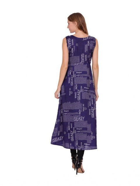 Generic Women's Casual Crepe Sleeveless Slit Dress (Navy Blue)