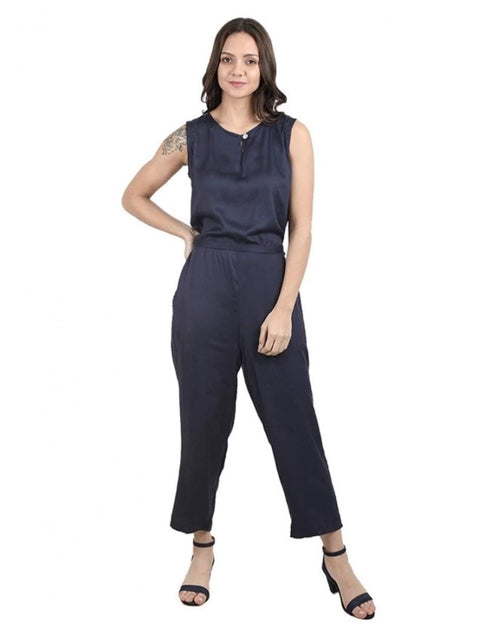 Generic Women's Casual Crepe Sleeveless Jump Suit (Navy Blue)