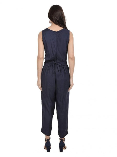 Generic Women's Casual Crepe Sleeveless Jump Suit (Navy Blue)