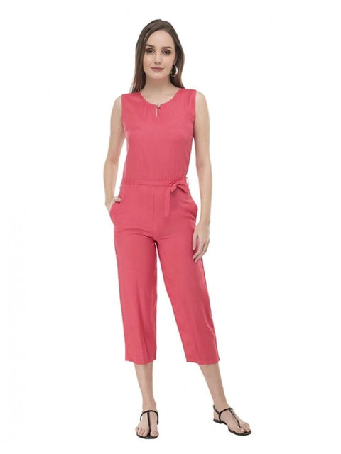 Generic Women's Casual Crepe Sleeveless Jump Suit (Pink)