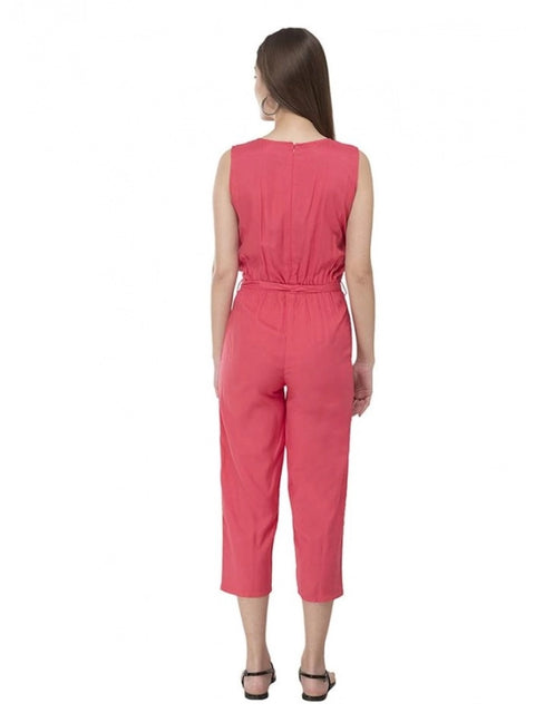 Generic Women's Casual Crepe Sleeveless Jump Suit (Pink)