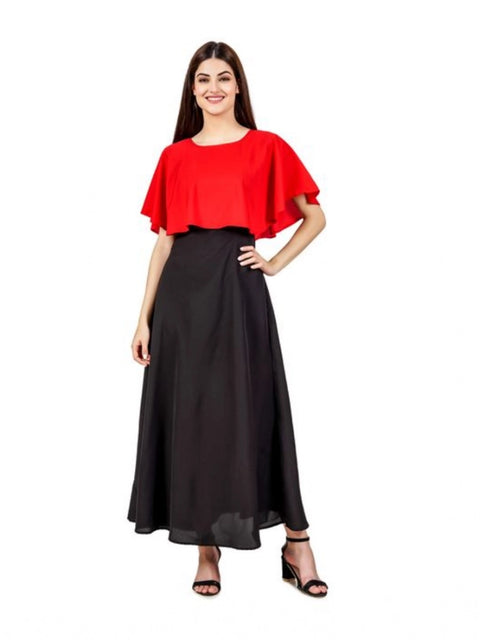 Generic Women's Casual Crepe Sleeveless Cape Dress (Red)