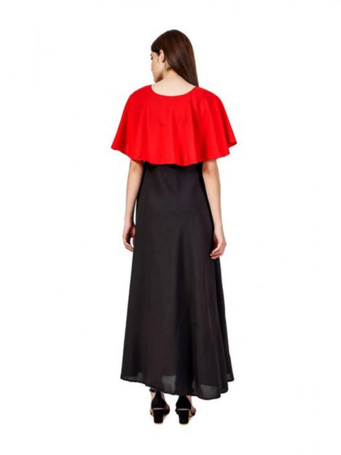 Generic Women's Casual Crepe Sleeveless Cape Dress (Red)