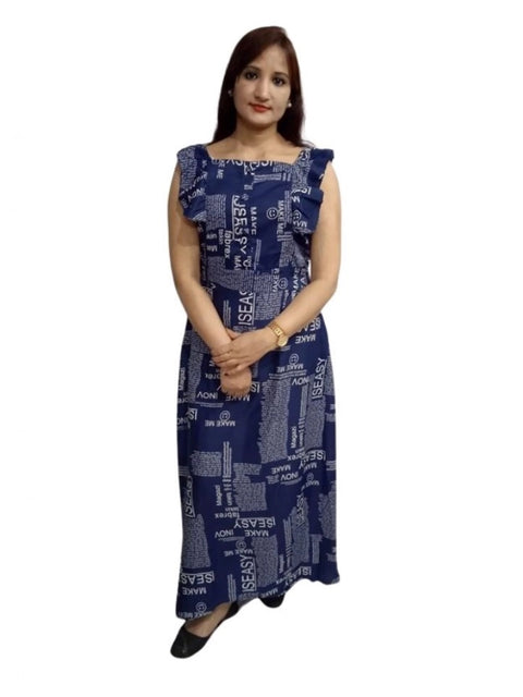 Generic Women's Casual Crepe Sleeveless Dress (Blue)