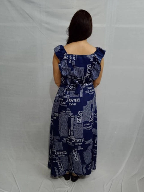 Generic Women's Casual Crepe Sleeveless Dress (Blue)
