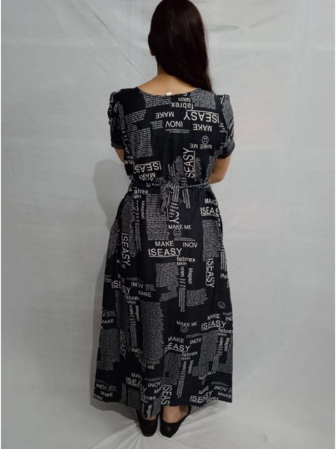 Generic Women's Casual Crepe Half Sleeves Dress (Black)