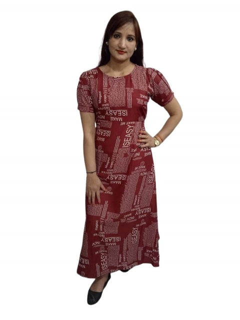Generic Women's Casual Crepe Half Sleeves Dress (Maroon)