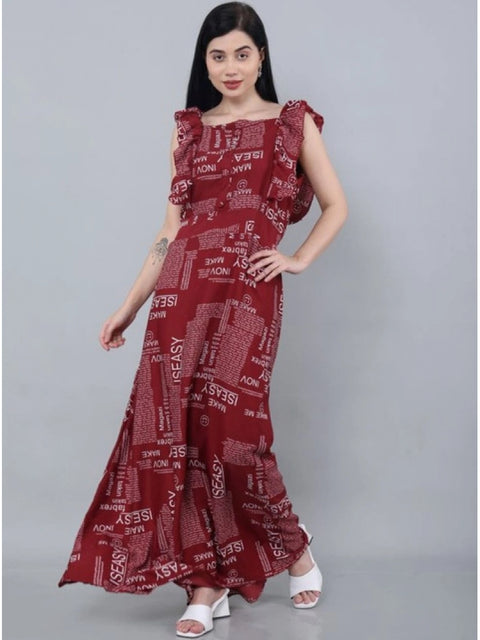 Generic Women's Casual Crepe Sleeveless Dress (Maroon)