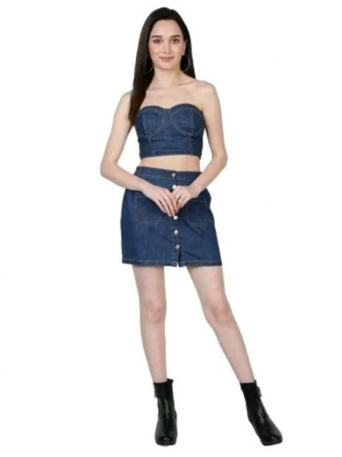 Generic Women's Casual Denim Sleeveless Bluster Top (Blue)