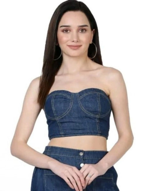 Generic Women's Casual Denim Sleeveless Bluster Top (Blue)