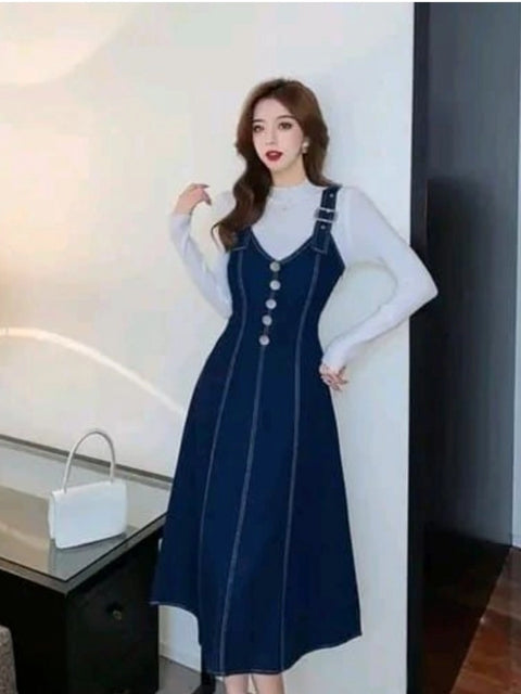 Generic Women's Casual Denim Sleeveless Dress (Blue)