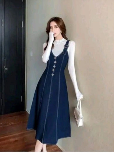 Generic Women's Casual Denim Sleeveless Dress (Blue)