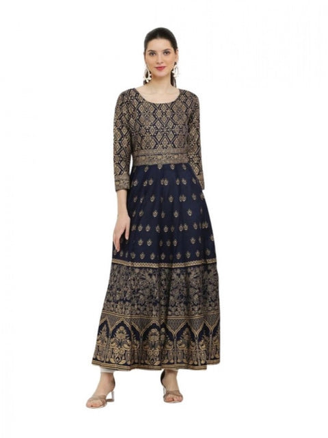 Generic Women's Casual Rayon 3-4th Sleeves Anarkali Kurti (Blue)