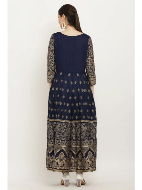 Generic Women's Casual Rayon 3-4th Sleeves Anarkali Kurti (Blue)