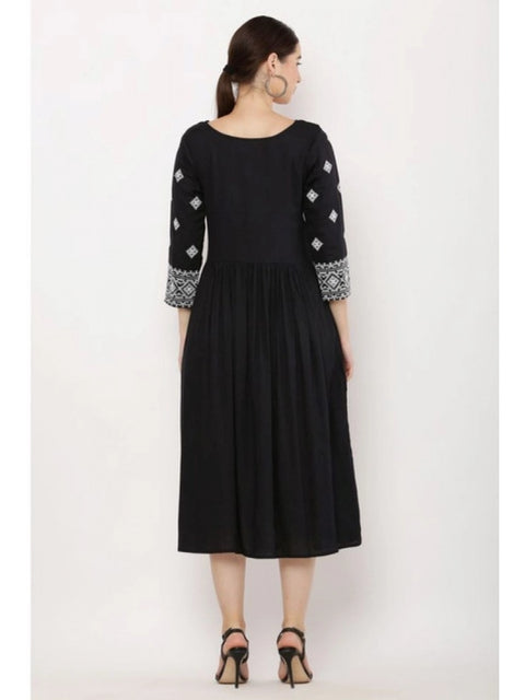 Generic Women's Casual Rayon 3-4th Sleeves Kurti (Black)