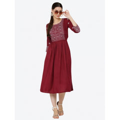 Generic Women's Casual Rayon 3-4th Sleeves Kurti (Maroon)