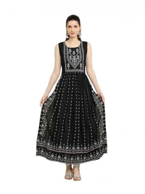 Generic Women's Casual Rayon Sleeveless Kurti (Black)