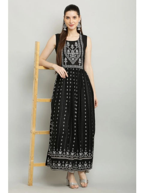 Generic Women's Casual Rayon Sleeveless Kurti (Black)