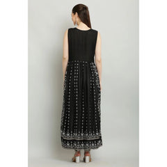 Generic Women's Casual Rayon Sleeveless Kurti (Black)