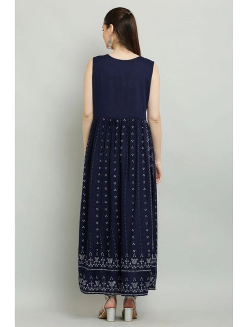 Generic Women's Casual Rayon Sleeveless Kurti (Blue)