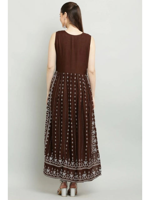 Generic Women's Casual Rayon Sleeveless Kurti (Brown)