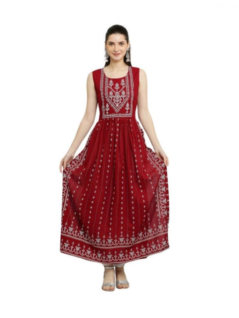 Generic Women's Casual Rayon Sleeveless Kurti (Maroon)