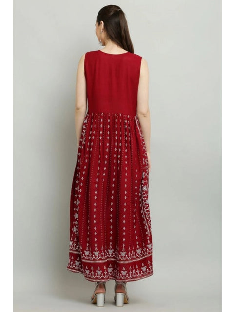 Generic Women's Casual Rayon Sleeveless Kurti (Maroon)