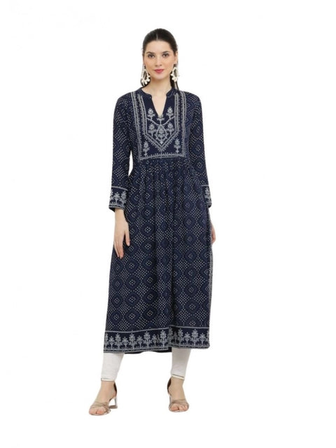 Generic Women's Casual Rayon Full sleeve Kurti (Blue)