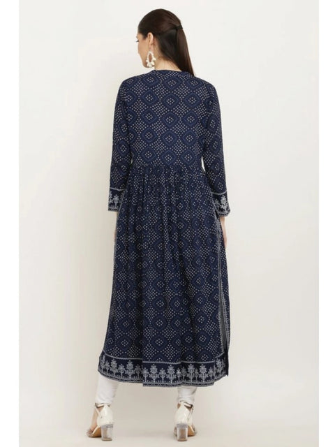 Generic Women's Casual Rayon Full sleeve Kurti (Blue)
