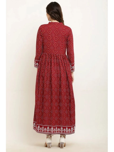 Generic Women's Casual Rayon Full sleeve Kurti (Maroon)
