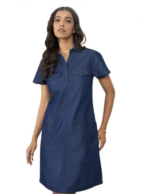 Generic Women's Casual Denim Half Sleeves Dress (Blue)