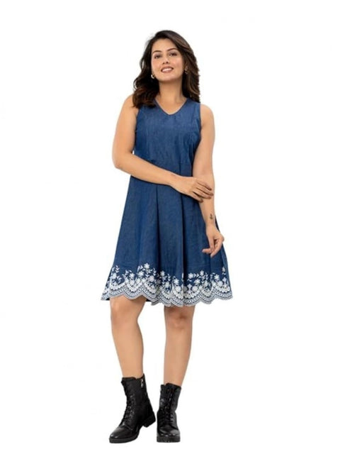 Generic Women's Casual Denim Sleeveless Dress (Blue)