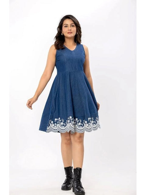 Generic Women's Casual Denim Sleeveless Dress (Blue)
