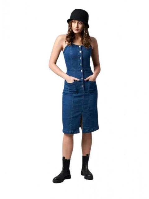 Generic Women's Casual Denim Sleeveless Dress (Blue)
