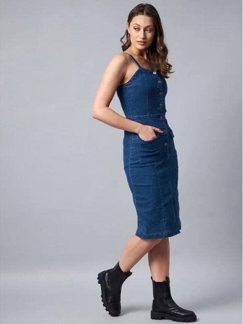 Generic Women's Casual Denim Sleeveless Dress (Blue)