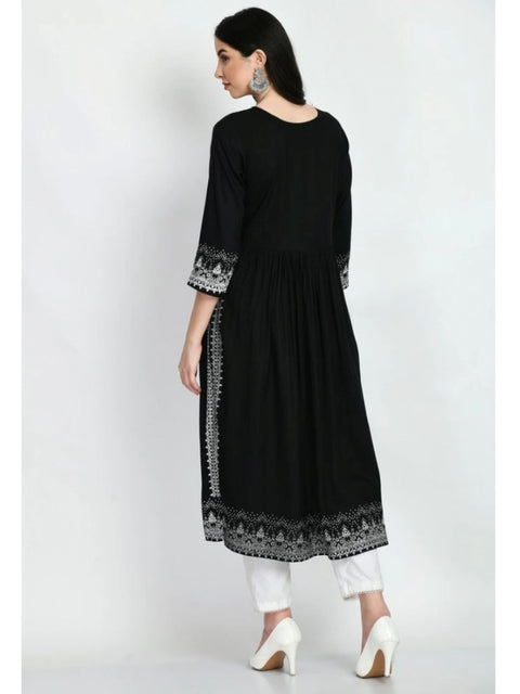 Generic Women's Casual Rayon 3-4th Sleeves Kurti (Black)