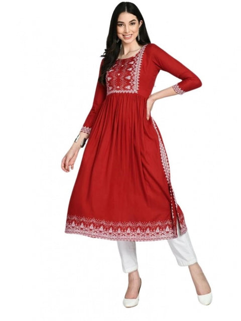Generic Women's Casual Rayon 3-4th Sleeves Kurti (Maroon)