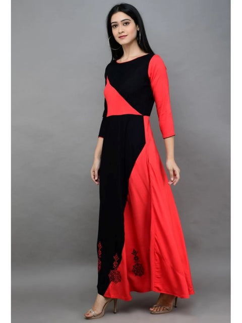 Generic Women's Casual Rayon 3-4th Sleeves Maxi Dress (Pink)
