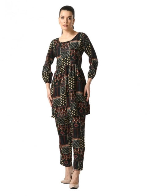 Generic Women's Casual Crepe 3-4th Sleeves Cord Set (Black)