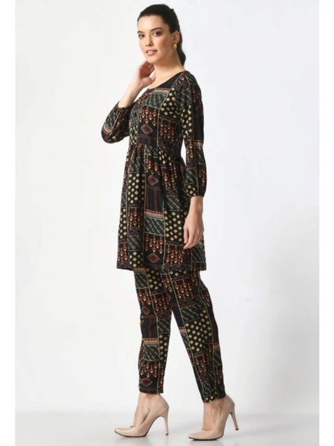 Generic Women's Casual Crepe 3-4th Sleeves Cord Set (Black)