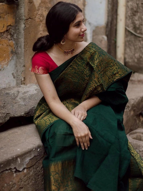 Women's Soft Lichi Silk Printed Saree With Unstitched Blouse 5.5Mtr (Green)