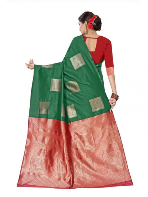 Women's Soft Lichi Silk Printed Saree With Unstitched Blouse 5.5Mtr (Green)