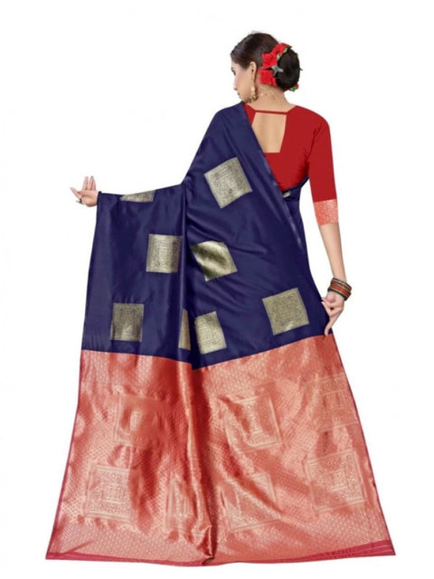 Women's Soft Lichi Silk Printed Saree With Unstitched Blouse 5.5Mtr (Blue)