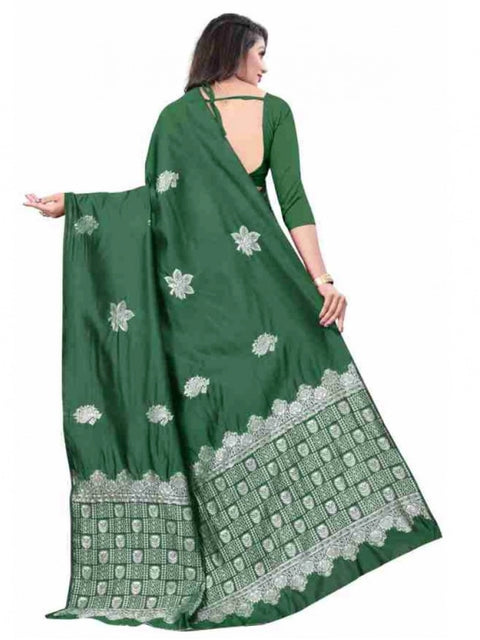 Women's Soft Lichi Silk Printed Saree With Unstitched Blouse 5.5Mtr (Green)