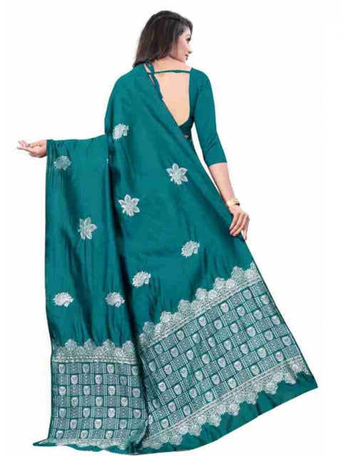 Women's Soft Lichi Silk Printed Saree With Unstitched Blouse 5.5Mtr (Rama)