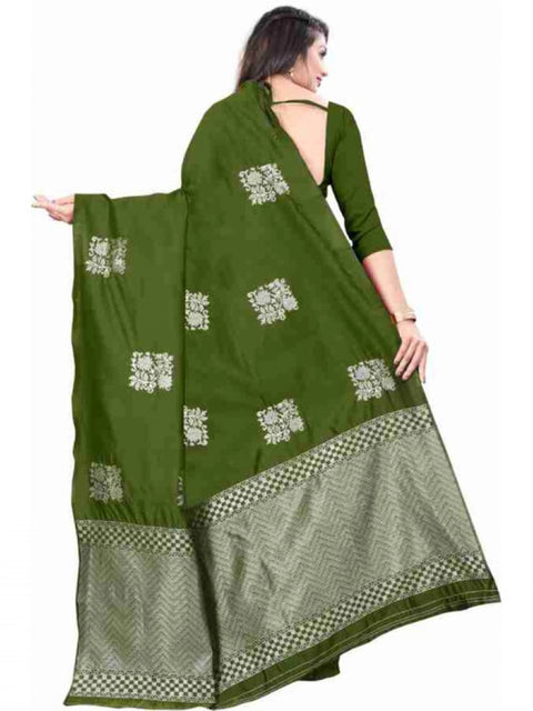 Women's Soft Lichi Silk Printed Saree With Unstitched Blouse 5.5Mtr (Green)