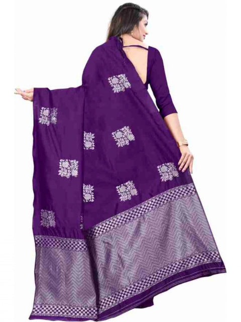 Women's Soft Lichi Silk Printed Saree With Unstitched Blouse 5.5Mtr (Purple)